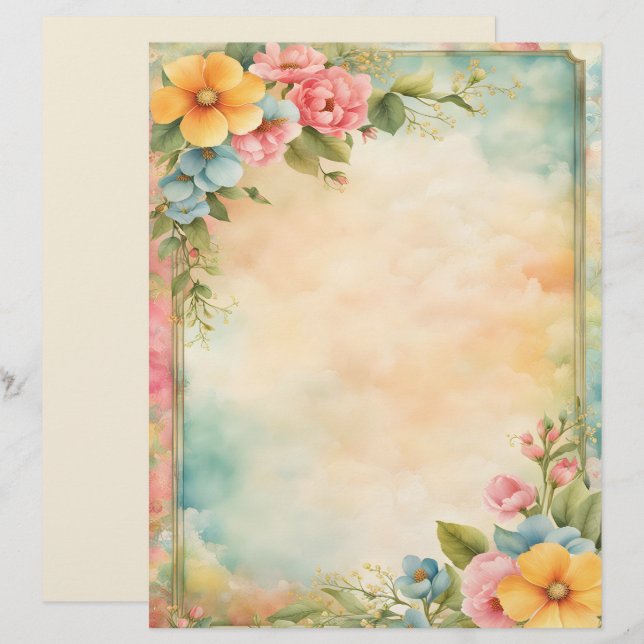 Shabby and Chic Floral Stationery Paper (Front/Back)