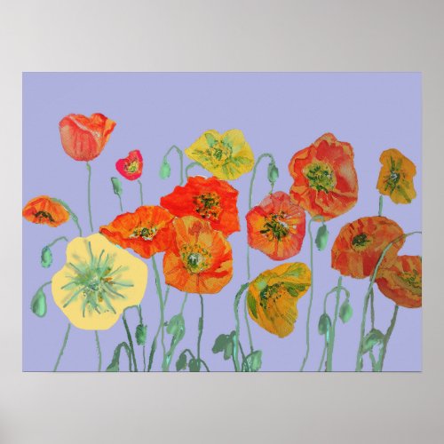 Shabby Aqua Orange Red Watercolor Lavender Poppy Poster