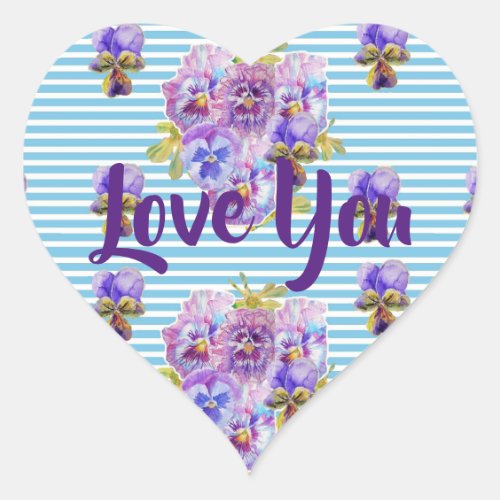 Shabby Baby Blue Stripe flowers floral Love Heart Heart Sticker