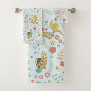Shabby Birds & Branches Blue Bath Towel Set
