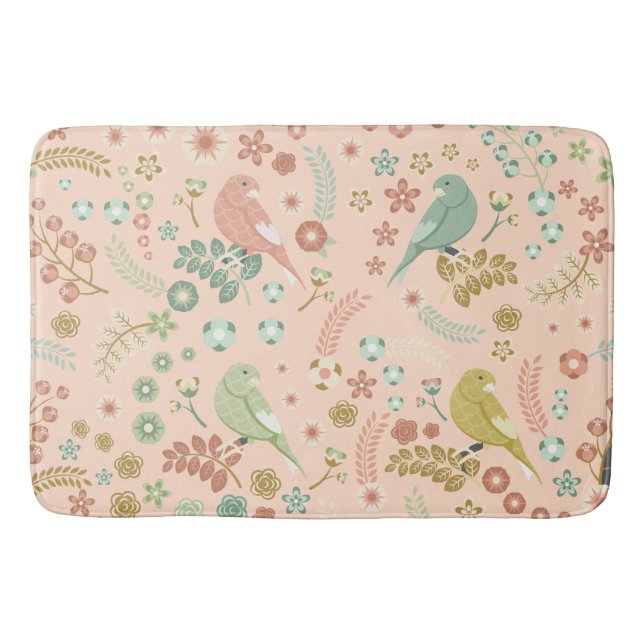 Shabby Birds & Branches Pastel Salmon  Bath Mat (Front)