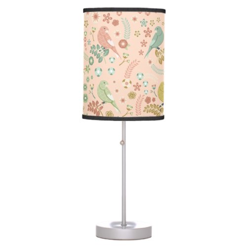 Shabby Birds  Branches Pastel Salmon  Table Lamp