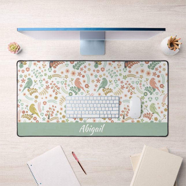 Shabby Birds & Branches Personalized Desk Mat (Office 1)