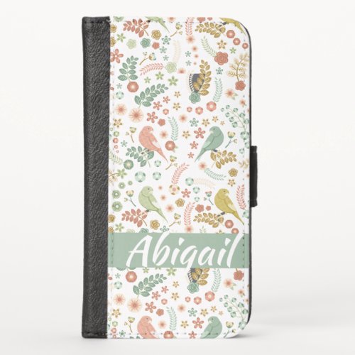 Shabby Birds  Branches Personalized iPhone X Wallet Case