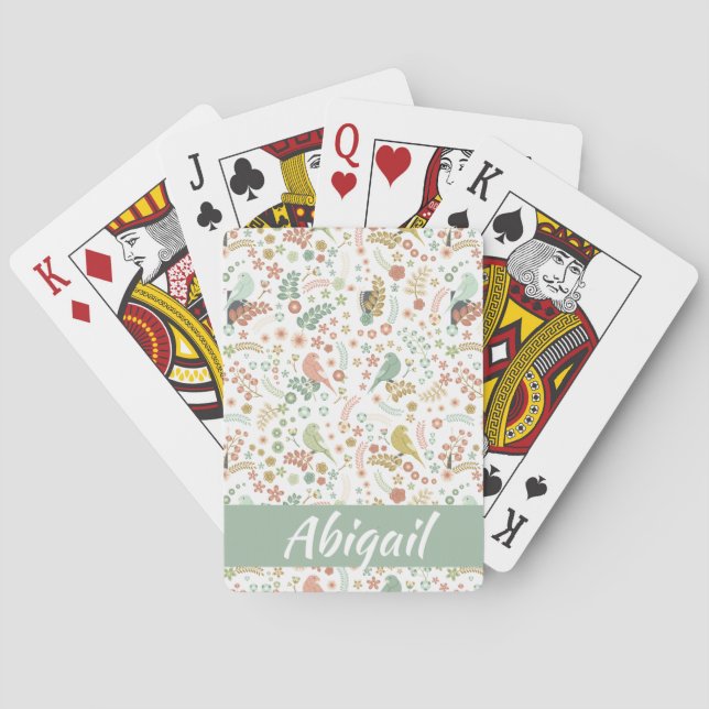 Shabby Birds & Branches Personalized Poker Cards (Back)
