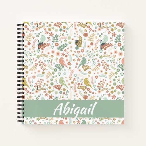 Shabby Birds  Branches Personalized Sketch Notebook