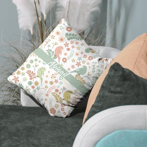 Shabby Birds  Branches Personalized Throw Pillow