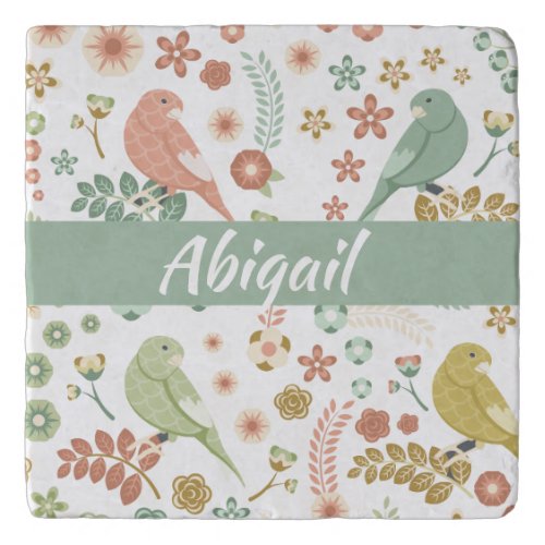Shabby Birds  Branches Personalized Trivet