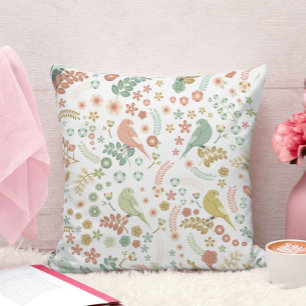 Shabby Birds & Branches Throw Pillow