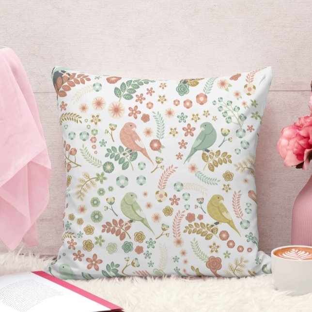 Shabby Birds & Branches Throw Pillow (Creator Uploaded)