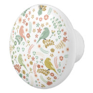 Shabby Birds & Branches White  Ceramic Knob