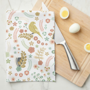 Shabby Birds & Branches White Kitchen Towel