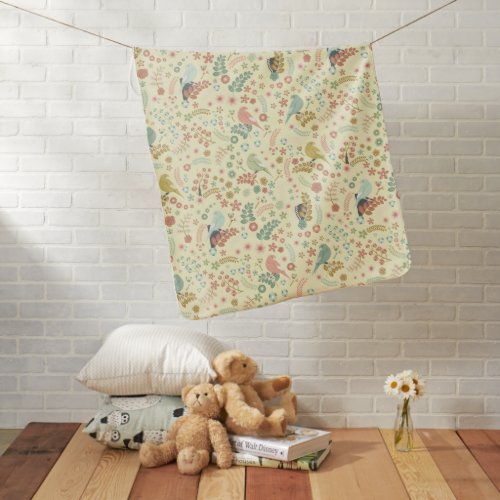 Shabby Birds  Branches Yellow  Baby Blanket