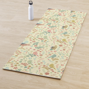 Shabby Birds & Branches Yellow Yoga Mat