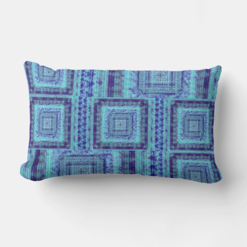 Shabby Blue Fabric Like Squares Pattern Decorative Lumbar Pillow