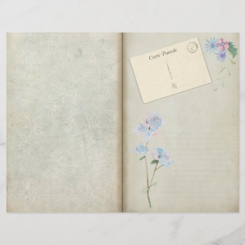 Shabby Blue Floral Decoupage Journal Page