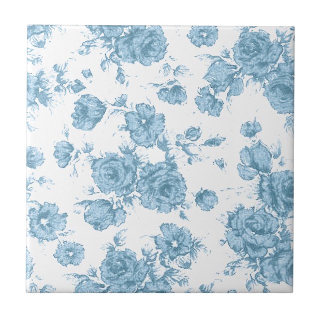 Shabby Blue French Toile Ceramic Tile (Front)