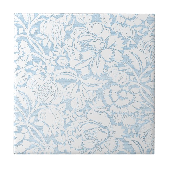 Shabby Blue French Toile Ceramic Tile (Front)