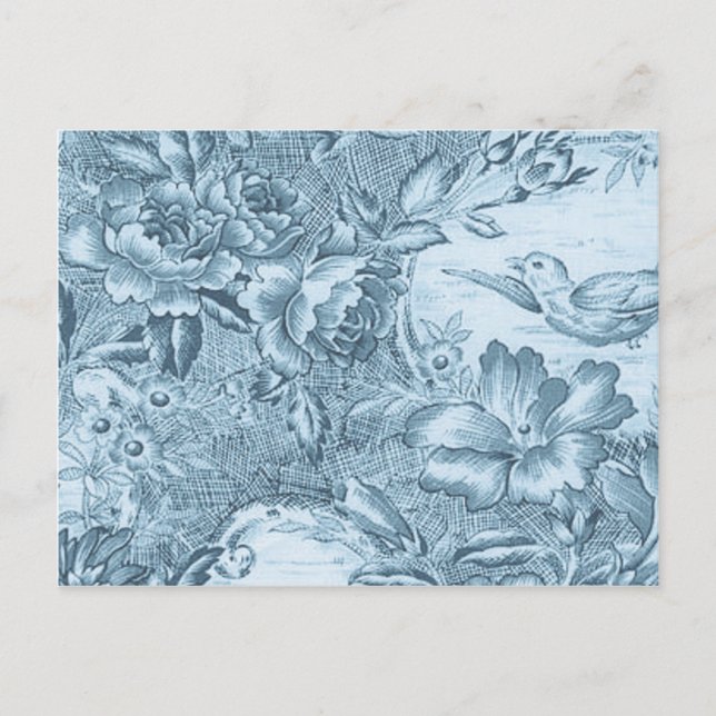 Shabby Blue French Toile Postcard (Front)
