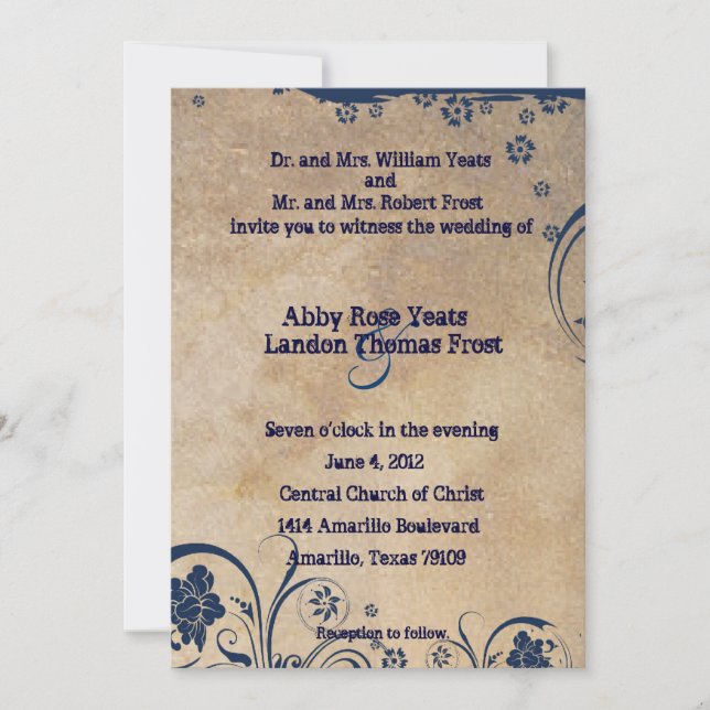 Shabby Blue Lace and Parchment Wedding Invitations (Front)