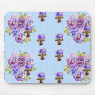 Shabby Blue Pansy floral Computer Mouse Mat Pad
