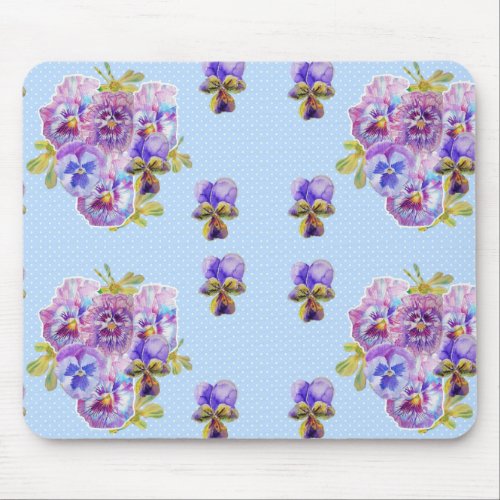 Shabby Blue Pansy floral Computer Mouse Mat Pad