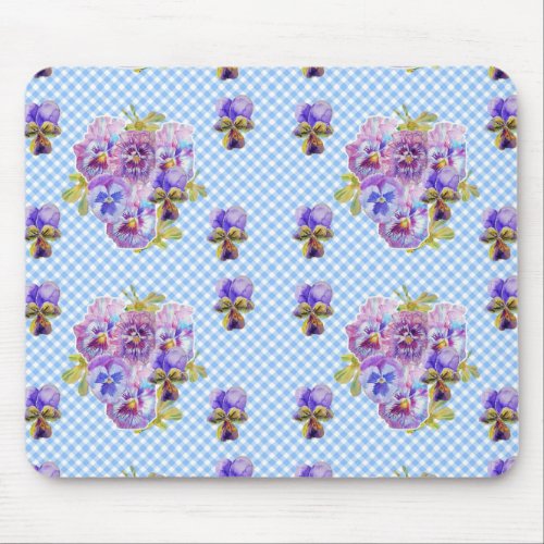 Shabby Blue Pansy floral Computer Mouse Mat Pad