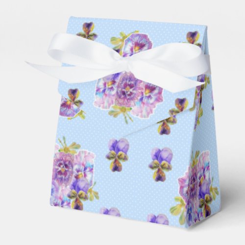 Shabby Blue Pansy Floral Dot Party Cake Favor Box