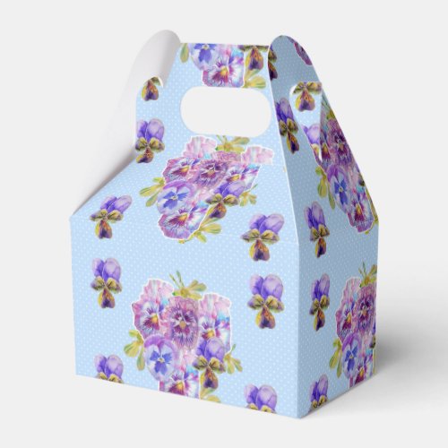 Shabby Blue Pansy Floral Dot Party Cake Favor Box