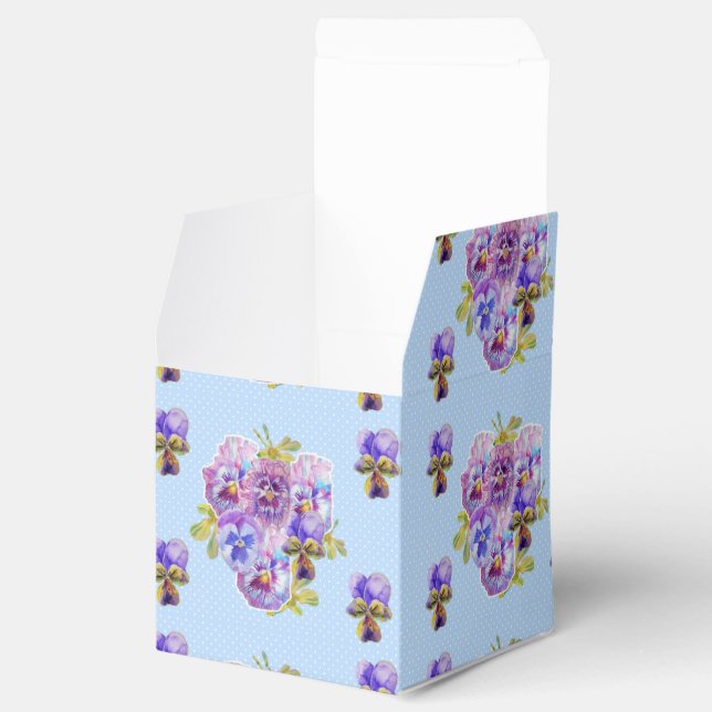 Shabby Blue Pansy Floral Dot Party Cake Favor Box (Opened)