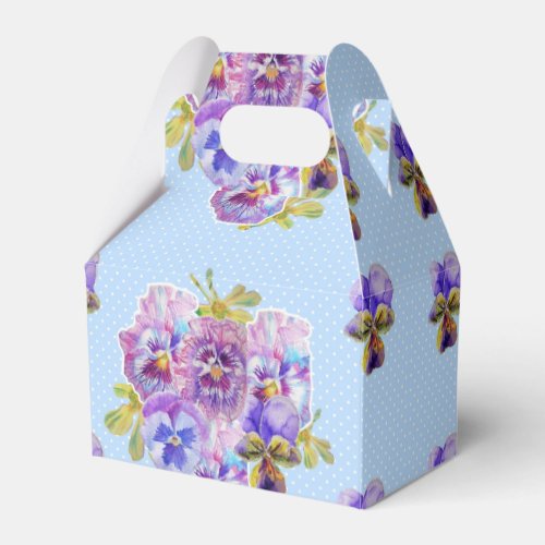 Shabby Blue Pansy Floral Dot Party Cake Favor Box