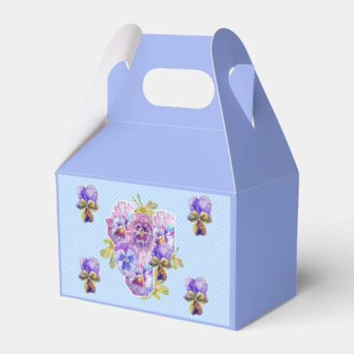 Shabby Blue Pansy Floral Tea Party Cake Favor Box