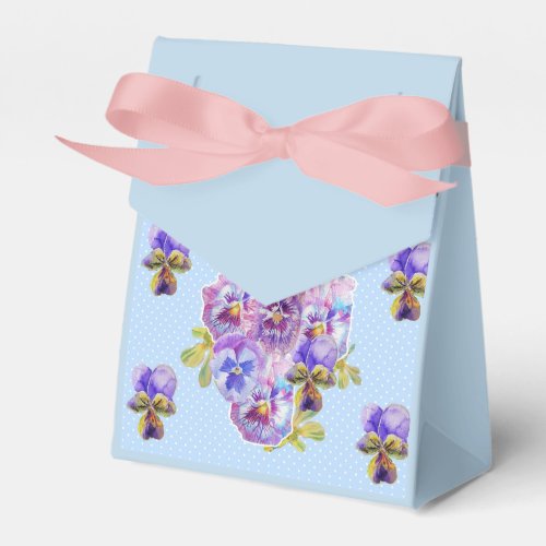 Shabby Blue Pansy Floral Tea Party Cake Favor Box
