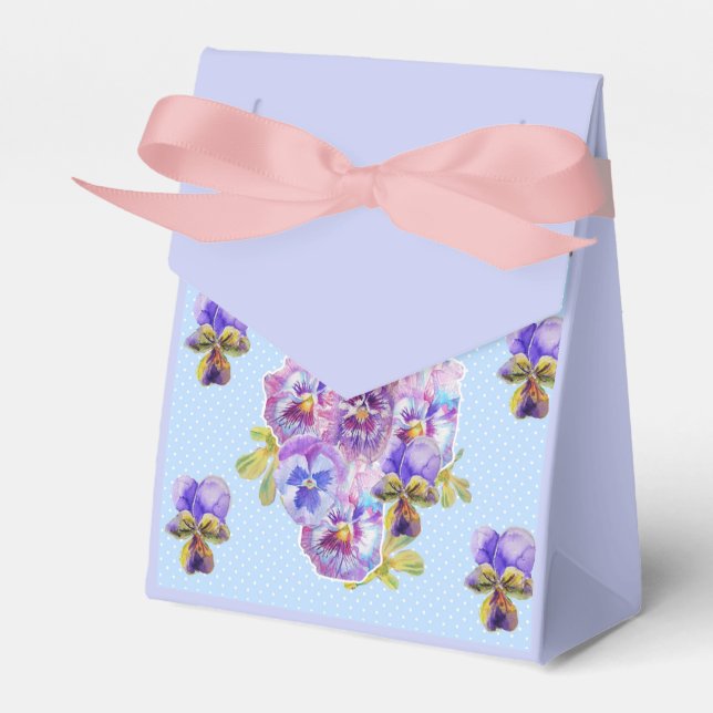 Shabby Blue Pansy Floral Tea Party Cake Favour Box (Front Side)