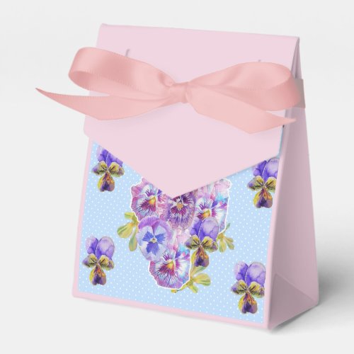 Shabby Blue Pansy Floral Tea Party Cake Favour Box