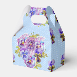 Shabby Blue Pansy Floral Wedding Cake Favor Box
