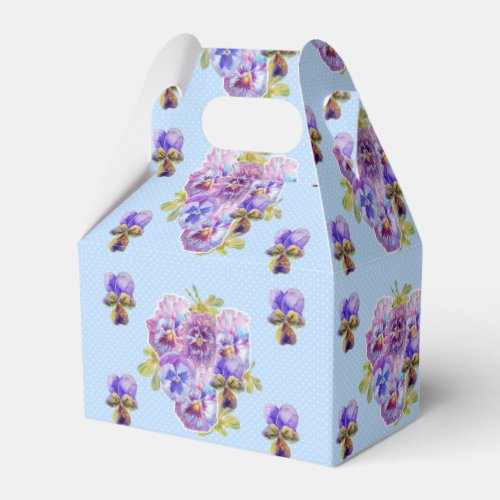 Shabby Blue Pansy Floral Wedding Cake Favor Box