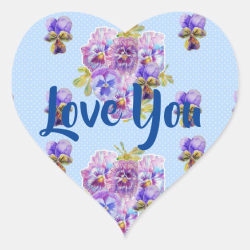 Shabby Blue Polka Dot flowers floral Love Heart Sticker
