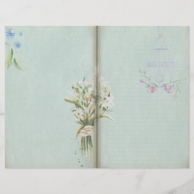 Shabby Blue Vintage Floral Journal Page (Front)