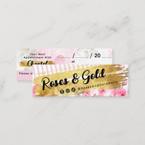 Shabby Blush Watercolor Roses  Gold Appointment Mini Business Card