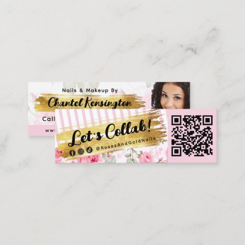 Shabby Blush Watercolor Roses  Gold Influencer QR Mini Business Card