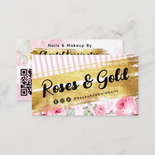 Shabby Blush Watercolor Roses Gold Social QR Code Business Card