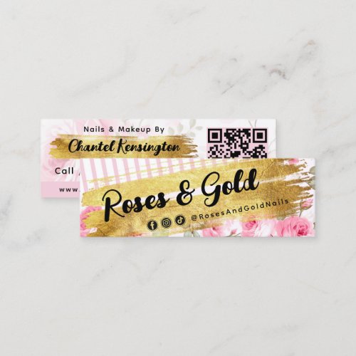 Shabby Blush Watercolor Roses Gold Social QR Code Mini Business Card