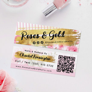Shabby Blush Watercolor Roses Gold Social QR Code Mini Business Card