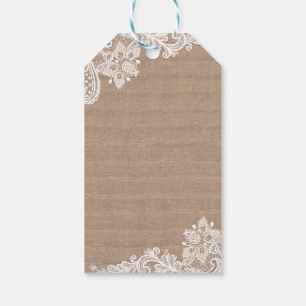 Shabby Burlap String Lights Lace Wedding Thank You Gift Tags
