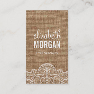 Shabby Burlap with Elegant Lace - Retro Rustic Business Card