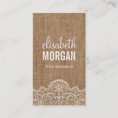 Shabby Burlap with Elegant Lace - Retro Rustic Business Cards