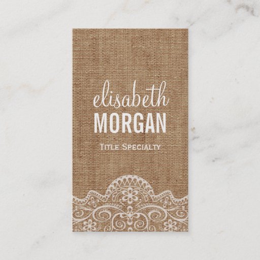 Customizable Shabby Burlap with Elegant Lace - Retro Rustic Business Cards