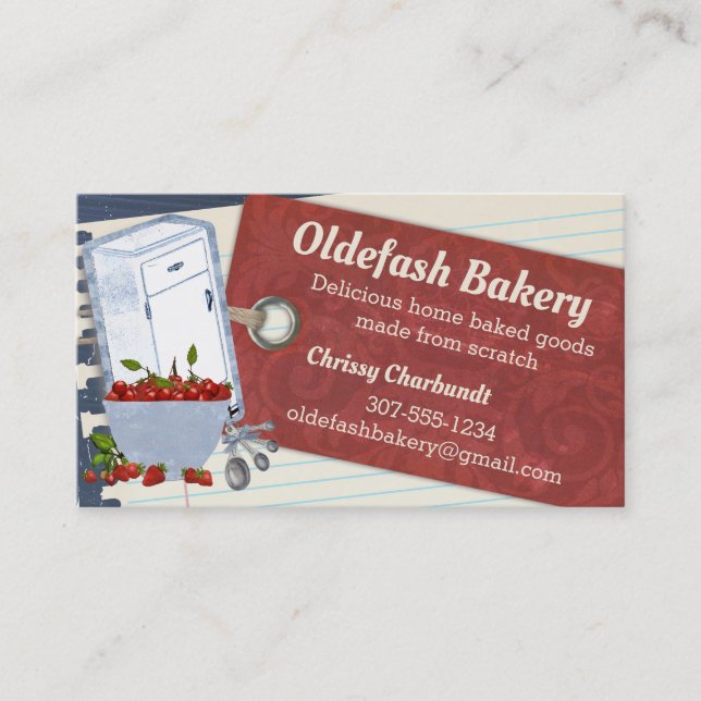 Shabby cherry icebox baking bakery business card (Front)