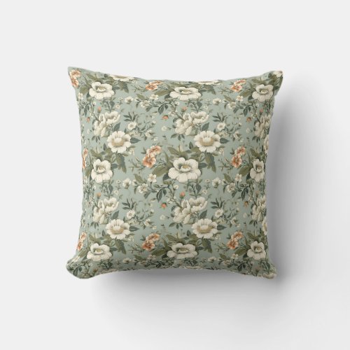 Shabby chic еlegant vintage pastel green floral throw pillow